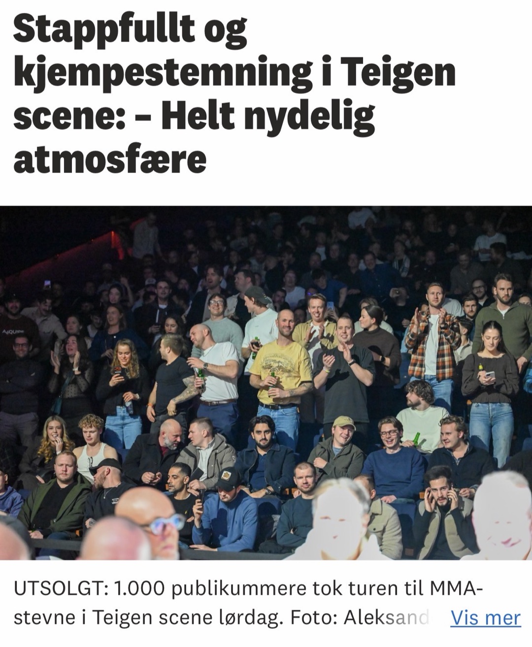 Faksimile fra Tønsbergs Blad. Stappfullt og kjempestemning i Teigen scene, helt nydelig atmosfære. Utsolgt, 1 000 publikummere.